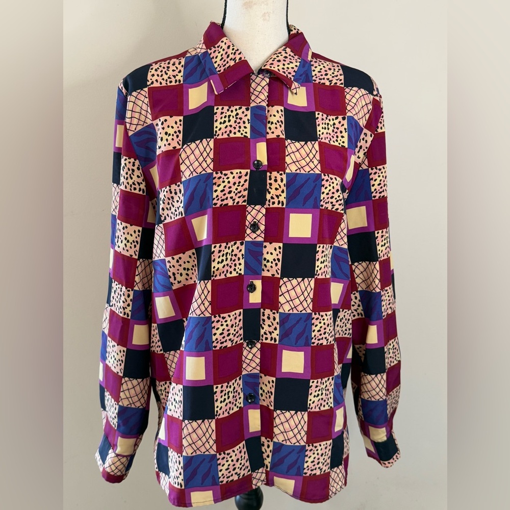 Joan Leslie patchwork & leopard print long sleeve… - image 1